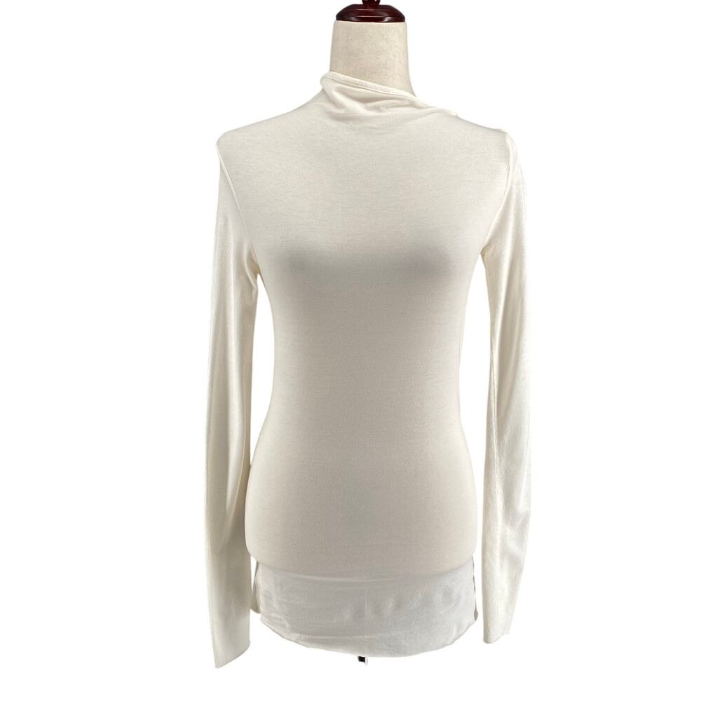 cos Mock Neck Long Sleeve Tunic Sweater Womens XS Cream White Soft Cotton Blend‎